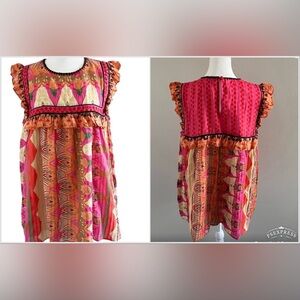 Anthropologie Sidartha  Multicolor  Sleeveless Ruffle Blouse, Size Medium